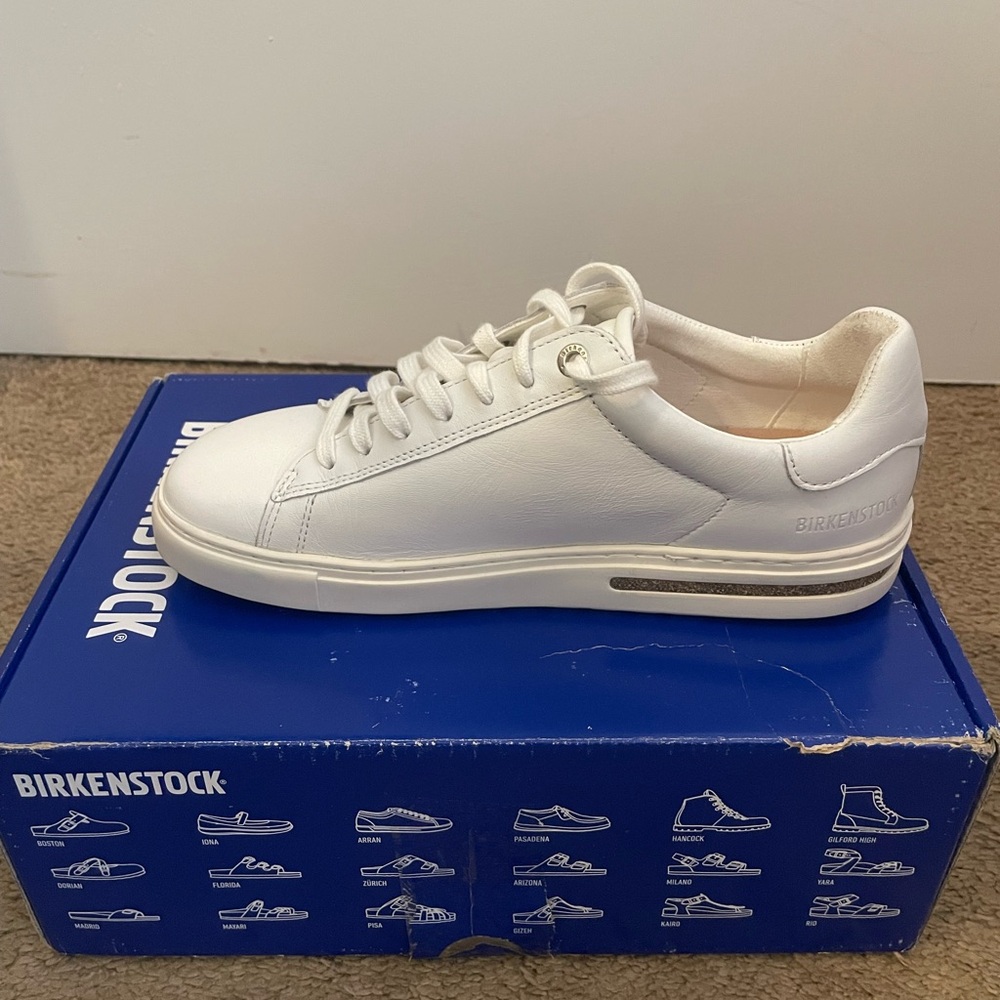 Birkenstock Women’s  White Leather Low-Top Sneakers Size 38 - Picture 3 of 11